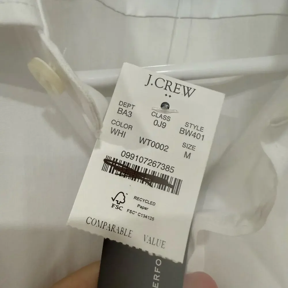 NWT J.Crew Men's Slim Performance Dress Shirt Button Up Collared White Medium